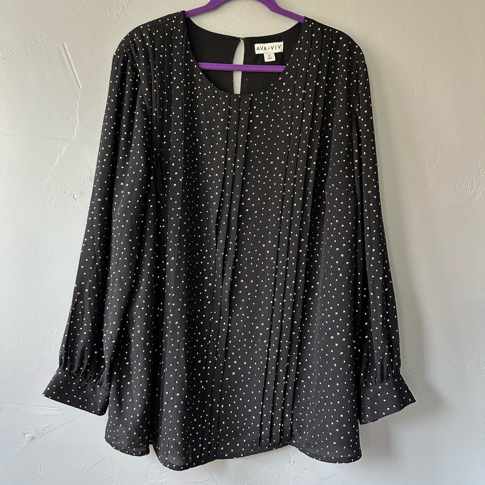 Black and Metallic Gold Dotted Blouse, size 3XL, Ava and Viv brand, NWOT